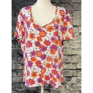 Womens Studio Shirt Top Womens  Extra Large Purple Flowers Casual Tropical Beach